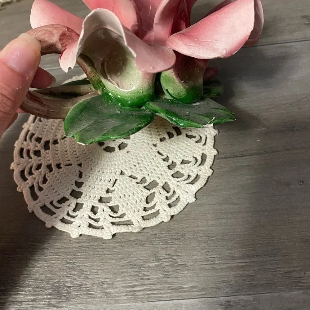 Vintage Capodimonte Large Floral Candle Holder with Handle